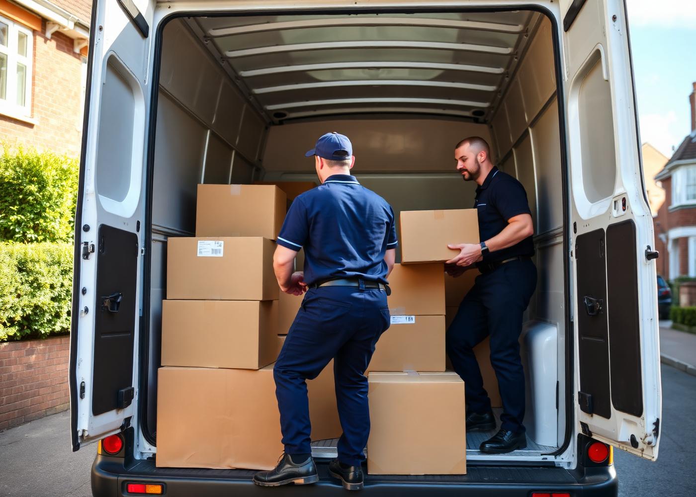 Davidson Transport uniformed movers loading boxes into the van